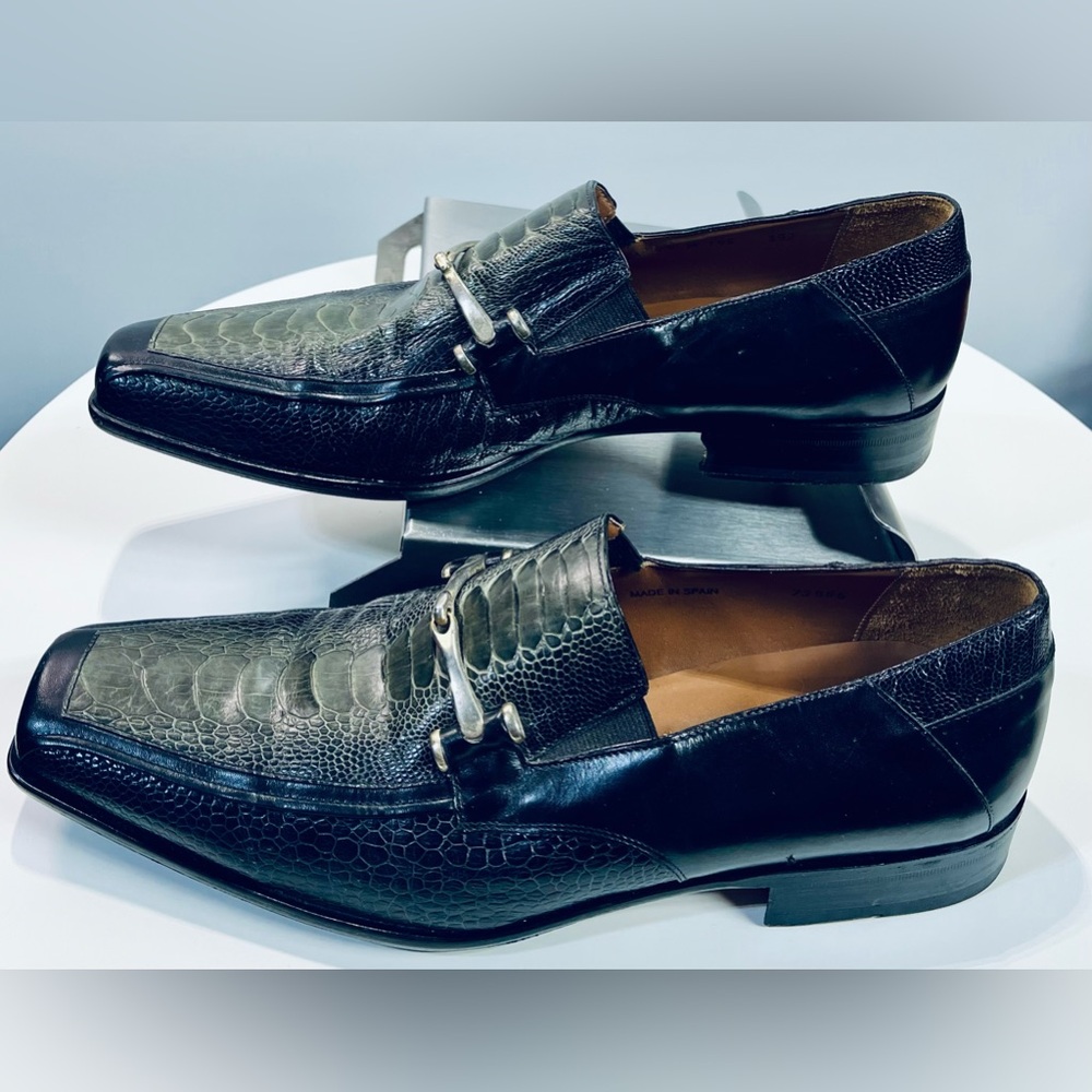 Rare Mezlan for Ingledews Vintage Loafers, 2tone Olive&Black Genuine Ostrich - Picture 3 of 11